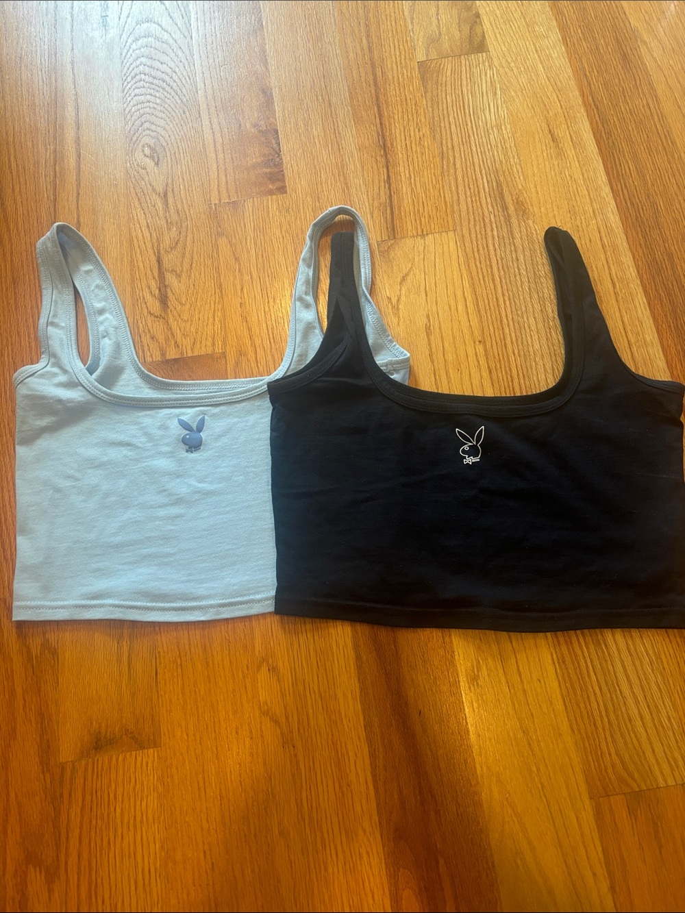 BUNDLE - 2 PLAYBOY by Pacsun Cropped Tank Tops - Black & Light Blue